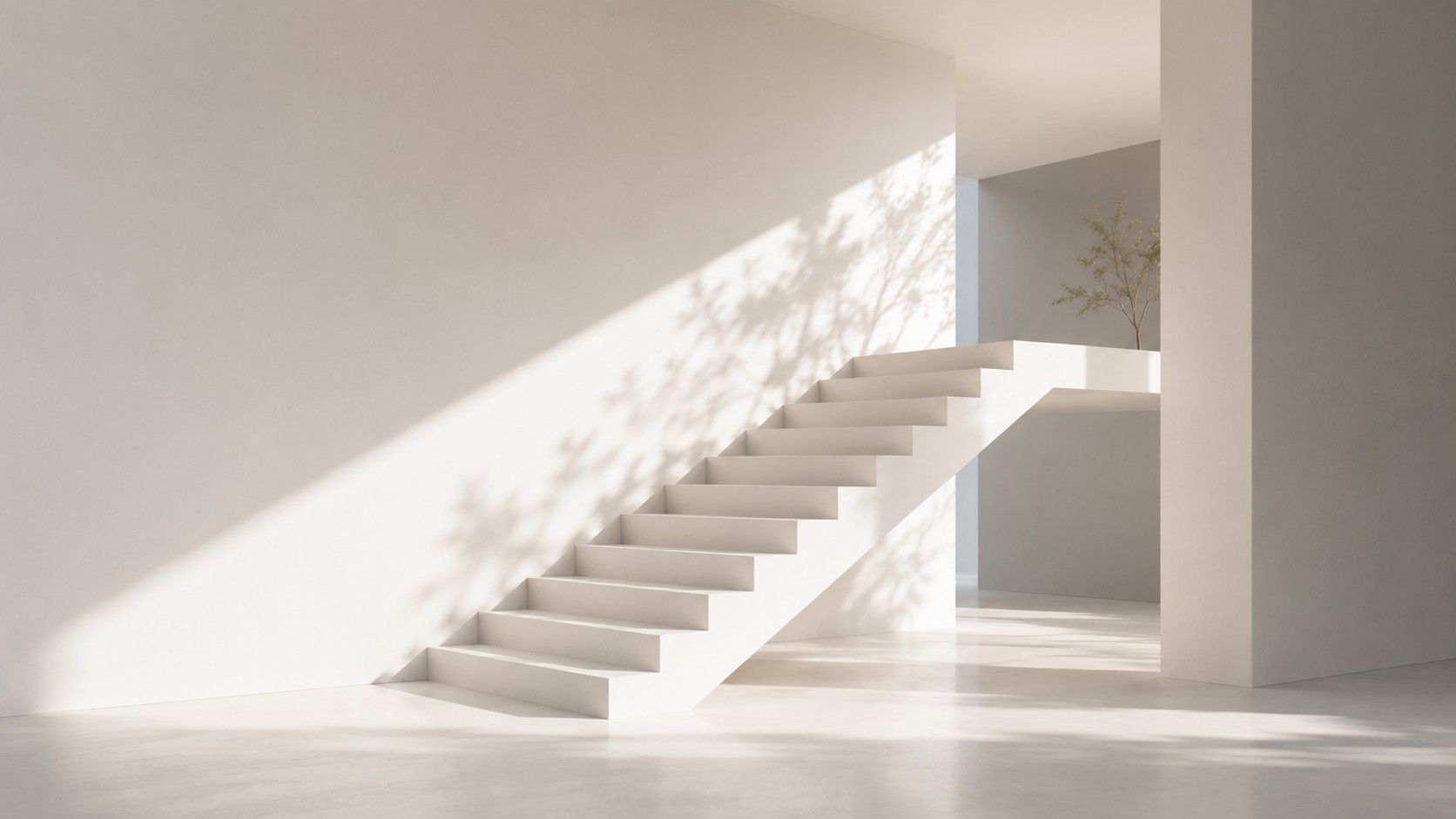 Minimalist white architectural staircase